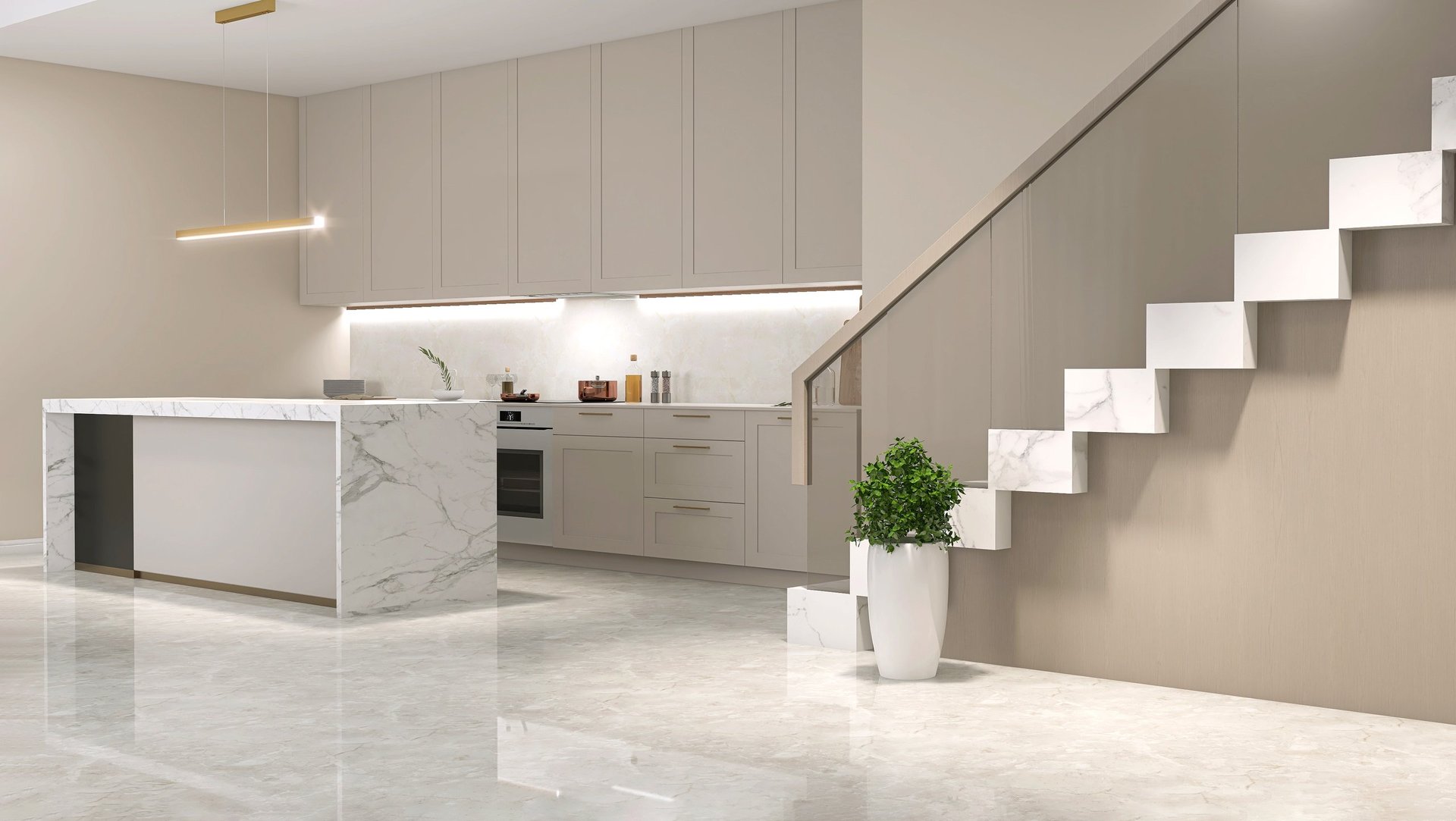 Modern home interior with polished marble surfaces in Greensboro North Carolina