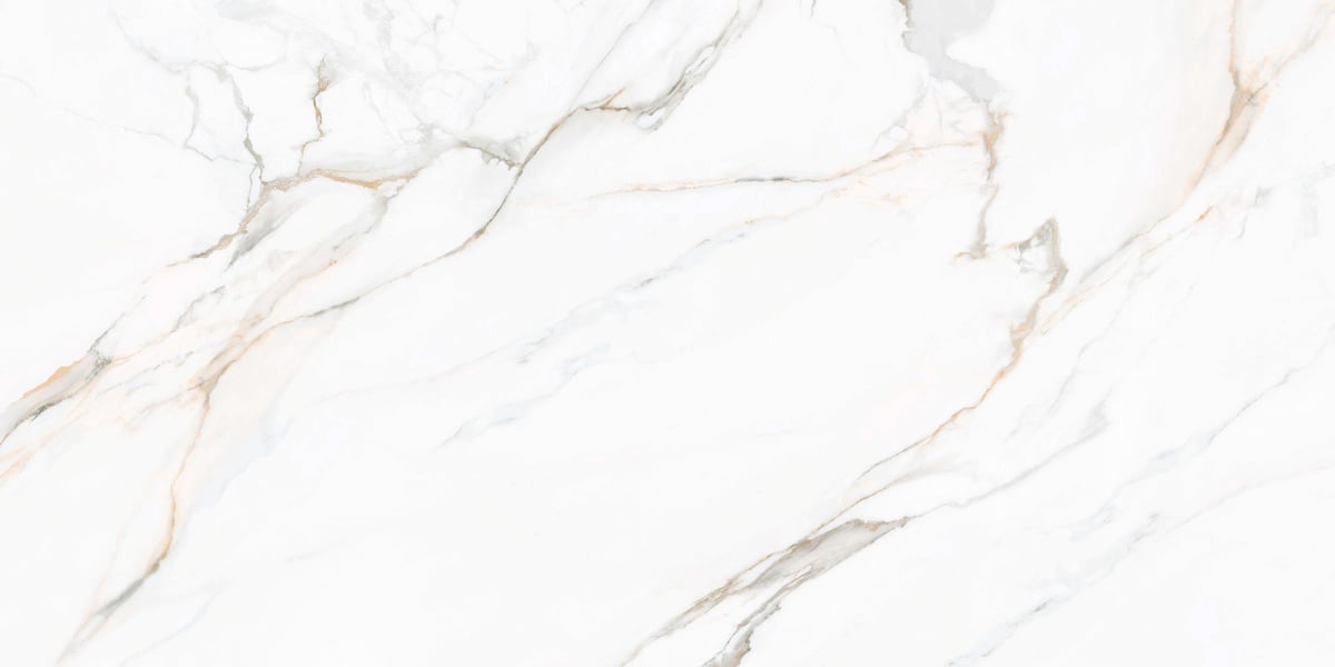 High-gloss polished Calacatta marble surface with crisp reflections