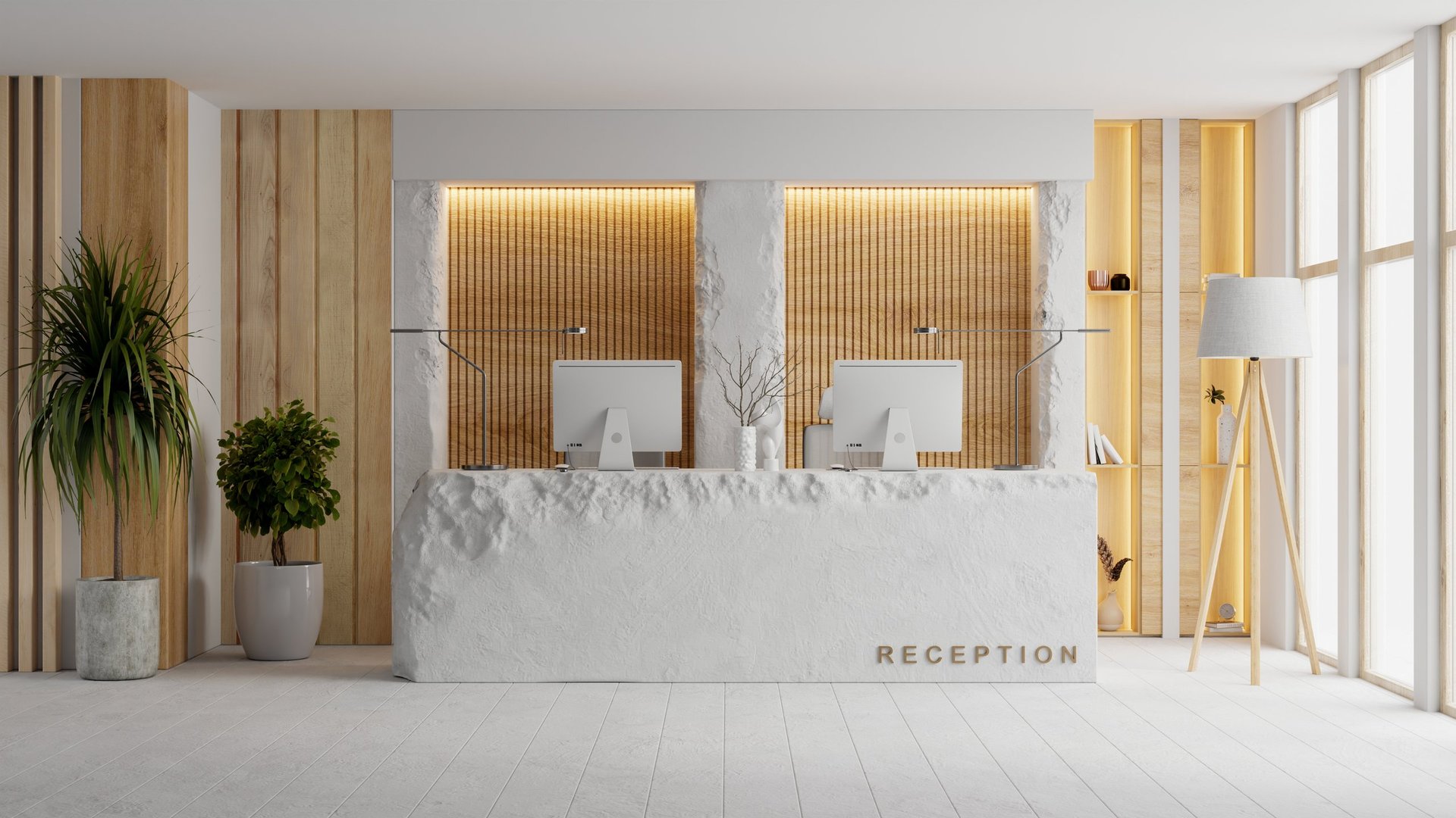 Sealed polished white marble counter in an elegant modern interior