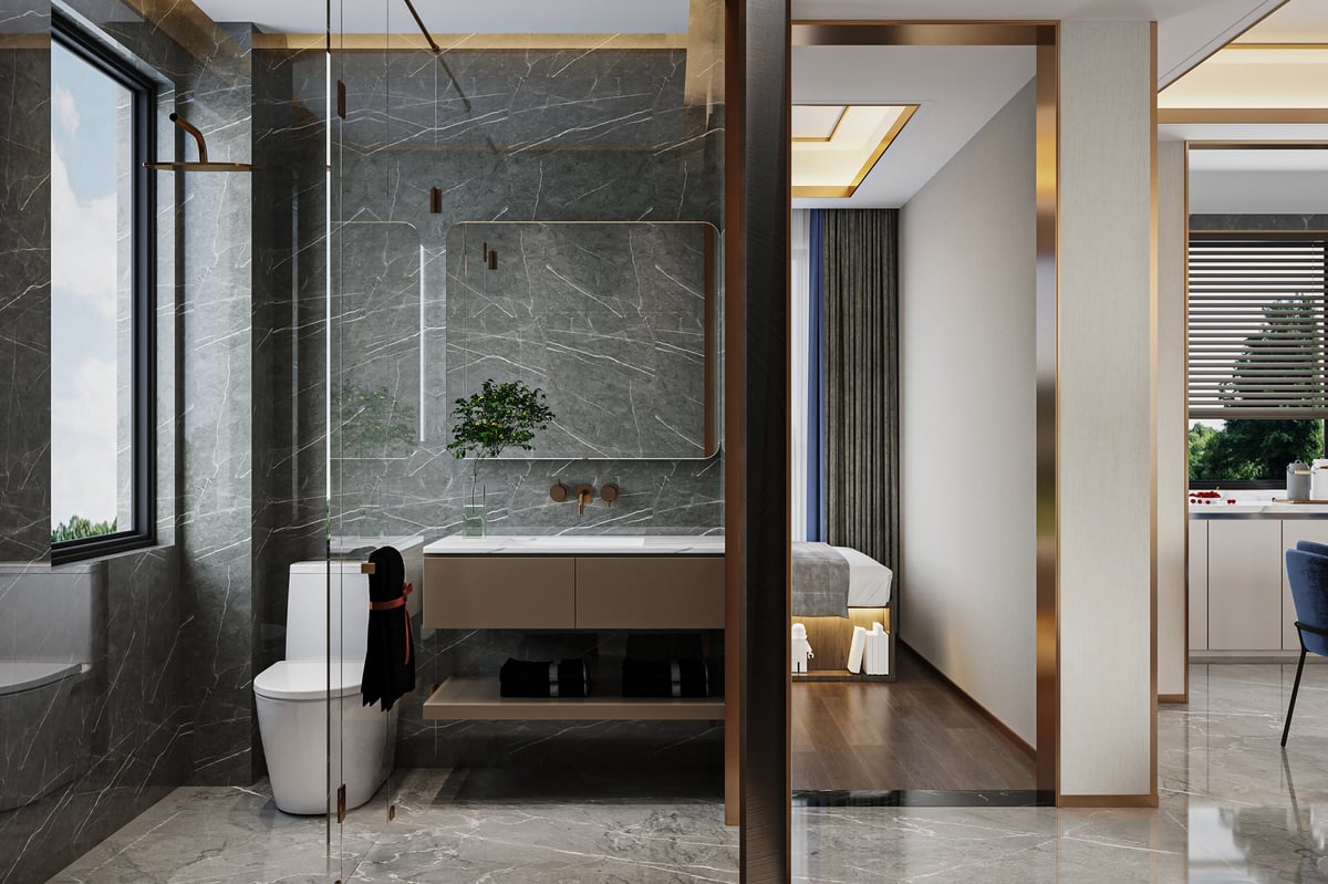Marble shower walls and glass enclosure in a Raleigh NC bathroom being restored
