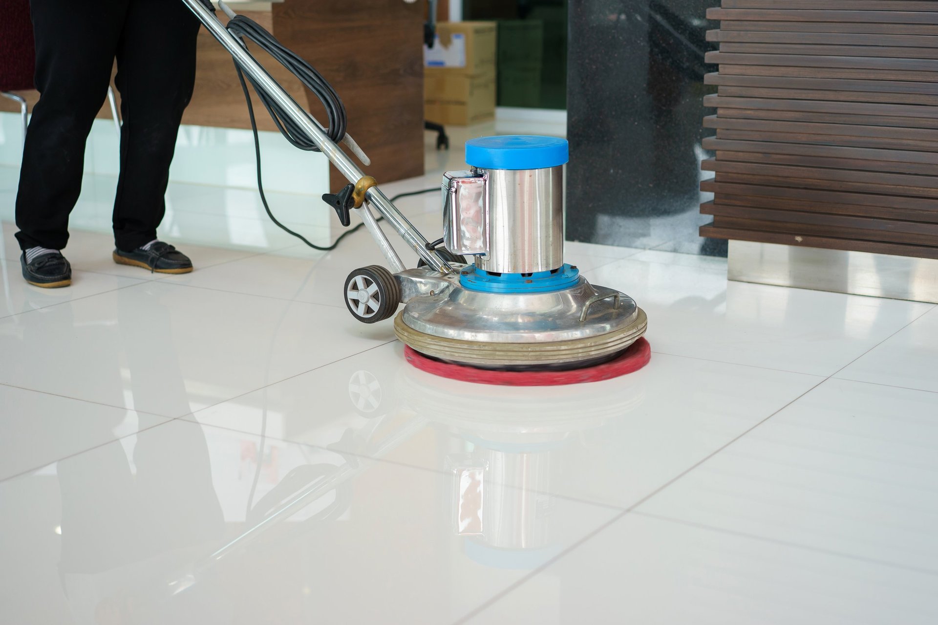 cleaning floor with machine